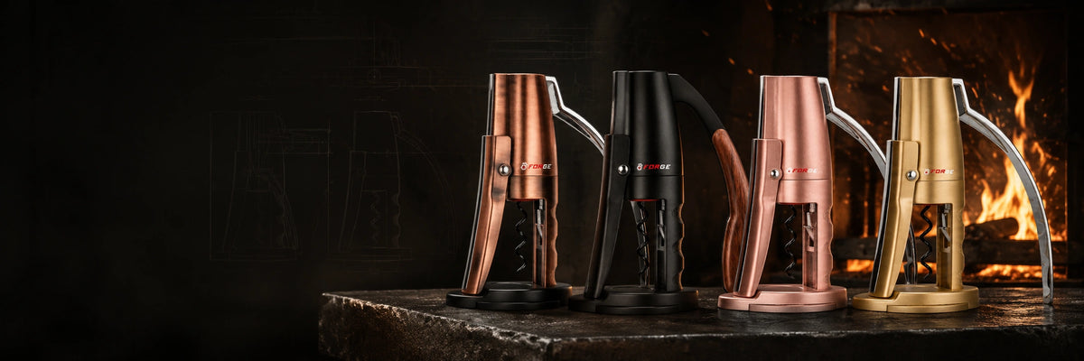 FORGE lever cork opener in a premium wine setting