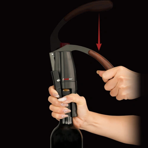 Pushing the wine opener lever down